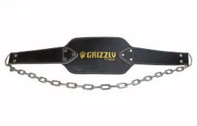Grizzly Fitness Leather Pro Dip Weight Training Belt (36" Chain)