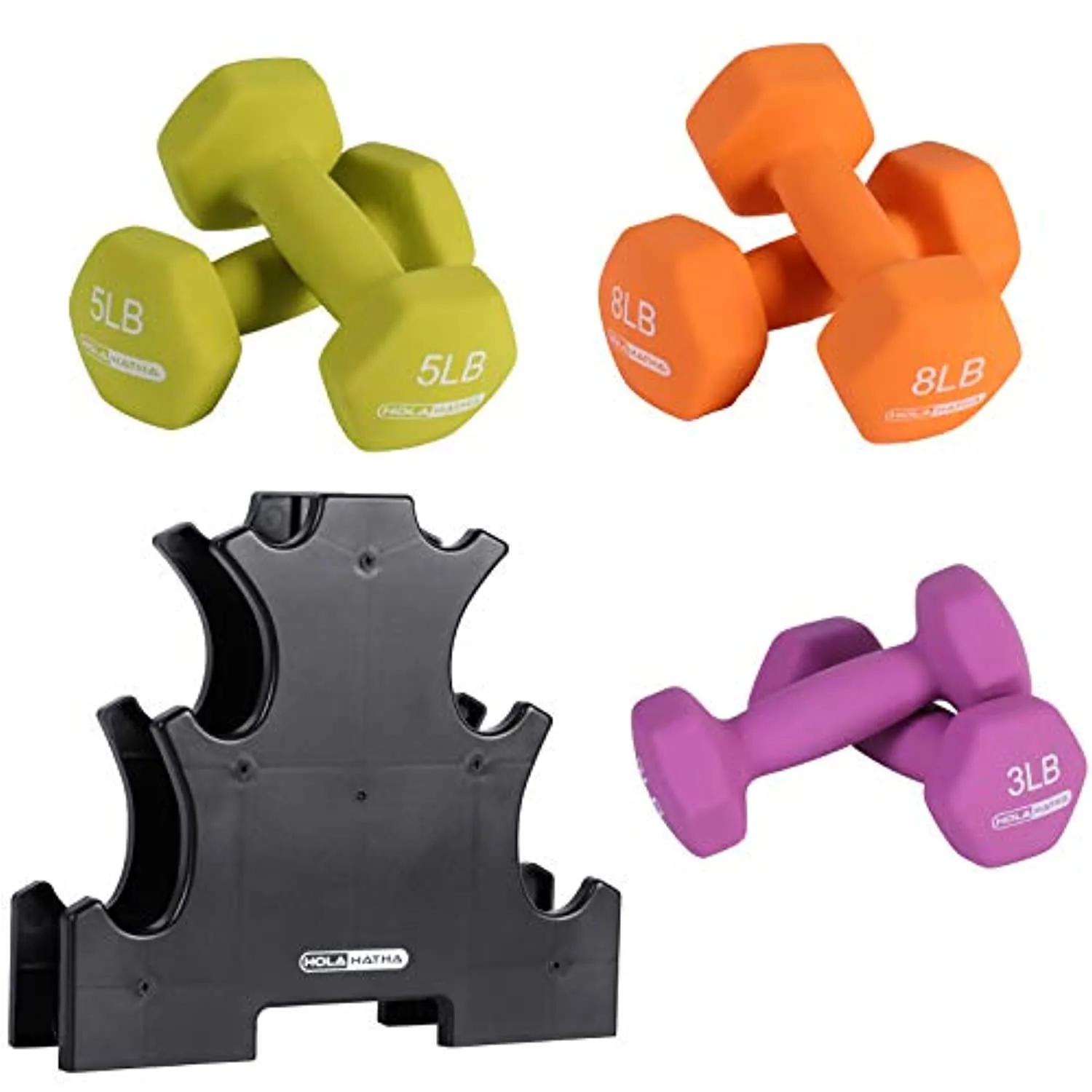 HolaHatha Neoprene Dumbbell Free Hand Weight Set with Storage Rack, Ideal for Home Gym Exercises to Gain Tone and Definition