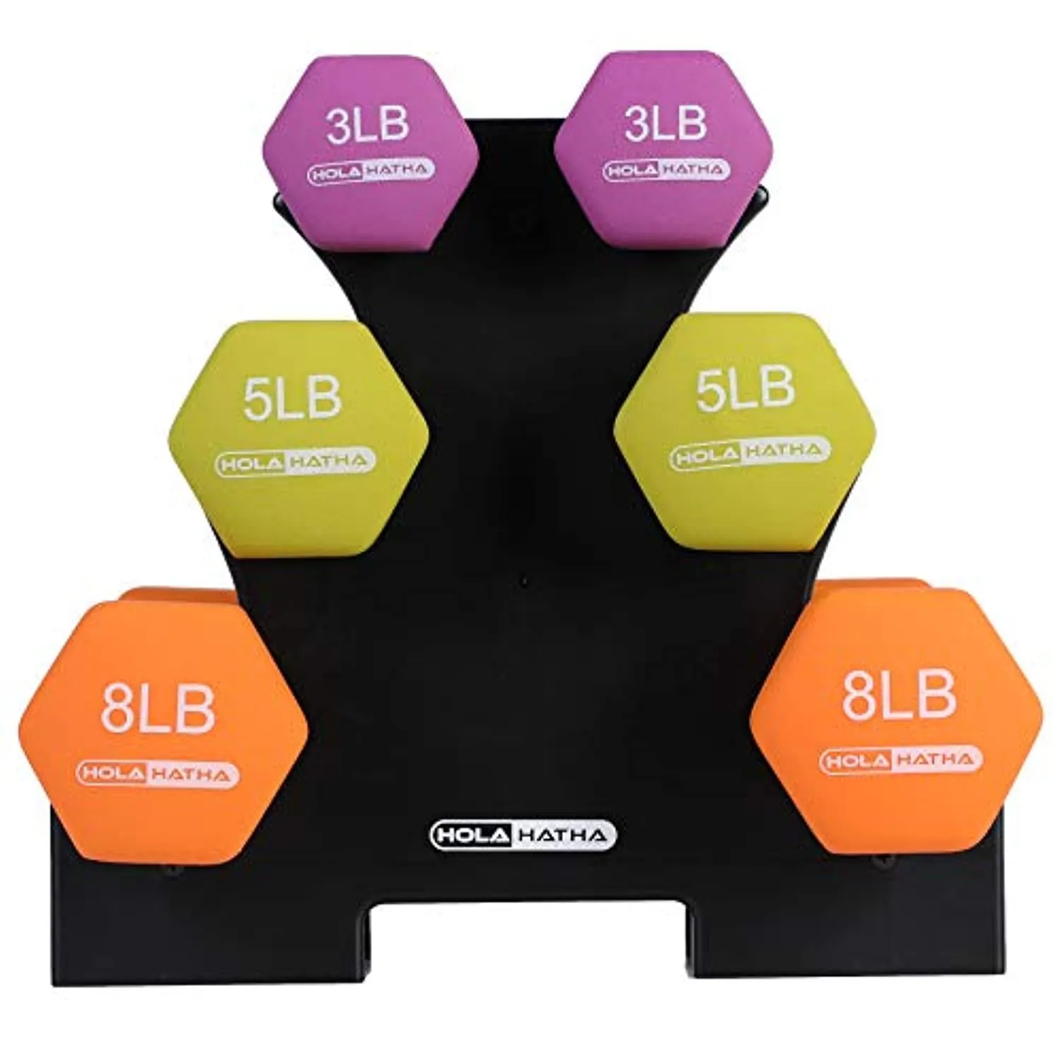 HolaHatha Neoprene Dumbbell Free Hand Weight Set with Storage Rack, Ideal for Home Gym Exercises to Gain Tone and Definition