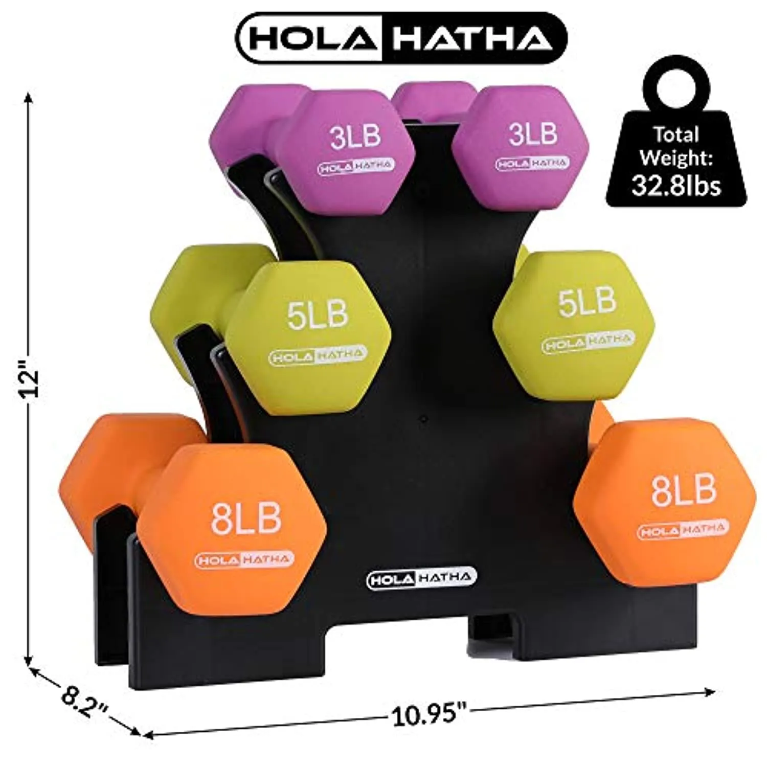 HolaHatha Neoprene Dumbbell Free Hand Weight Set with Storage Rack, Ideal for Home Gym Exercises to Gain Tone and Definition
