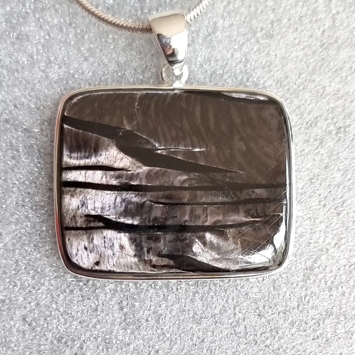 Hypersthene Horizontal Rectangle 39mm x 42mm 925 Silver Pendant, HYPP2