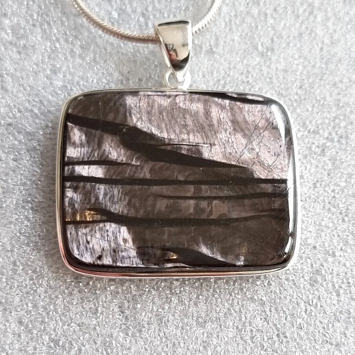 Hypersthene Horizontal Rectangle 39mm x 42mm 925 Silver Pendant, HYPP2