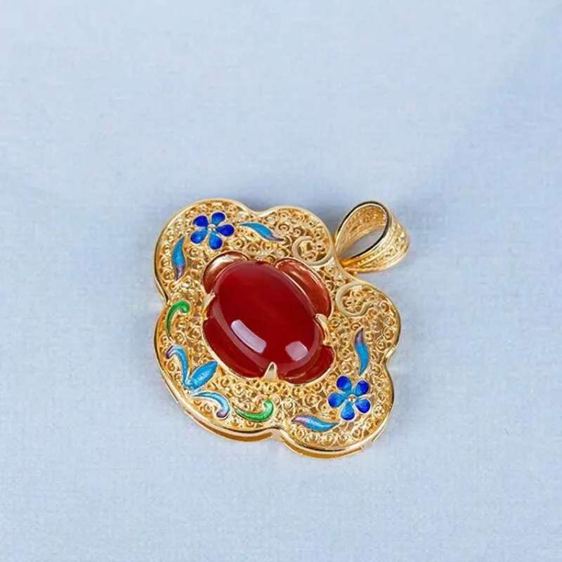 inlaid Natural red chalcedony pendant necklace for women