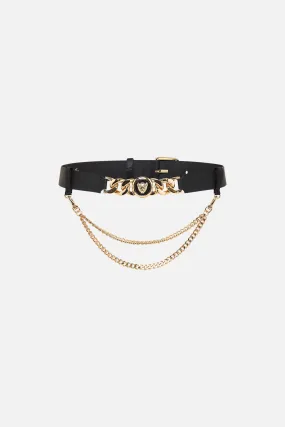 LEOPARD BUTTON BELT WITH CHAINS SOLID BLACK