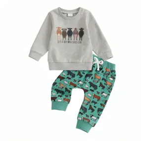 Long Sleeve Country Charm Cows Baby Set