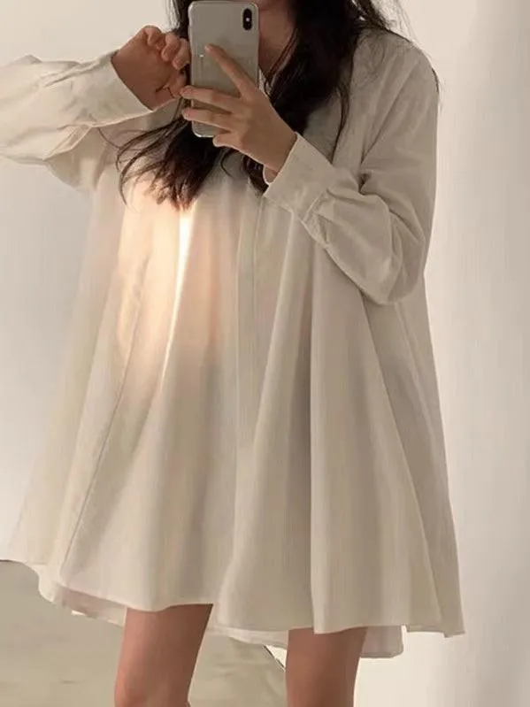 Loose A-line Laple Long Sleeve Shirt