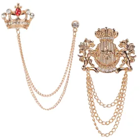Mahi Rose Gold Plated Combo of Crown and Unicorn Chain Brooch with Crystals CO1105082Z