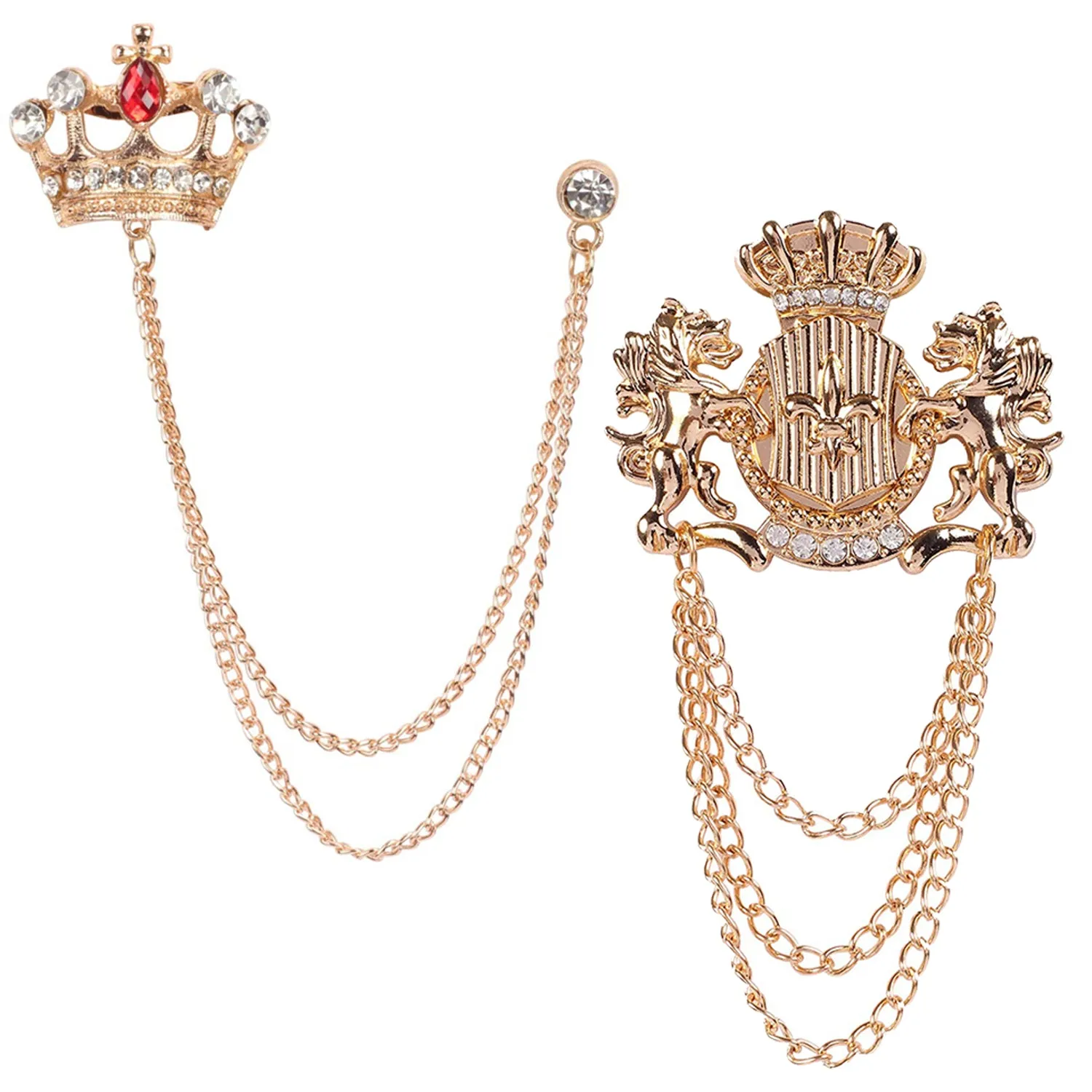 Mahi Rose Gold Plated Combo of Crown and Unicorn Chain Brooch with Crystals CO1105082Z