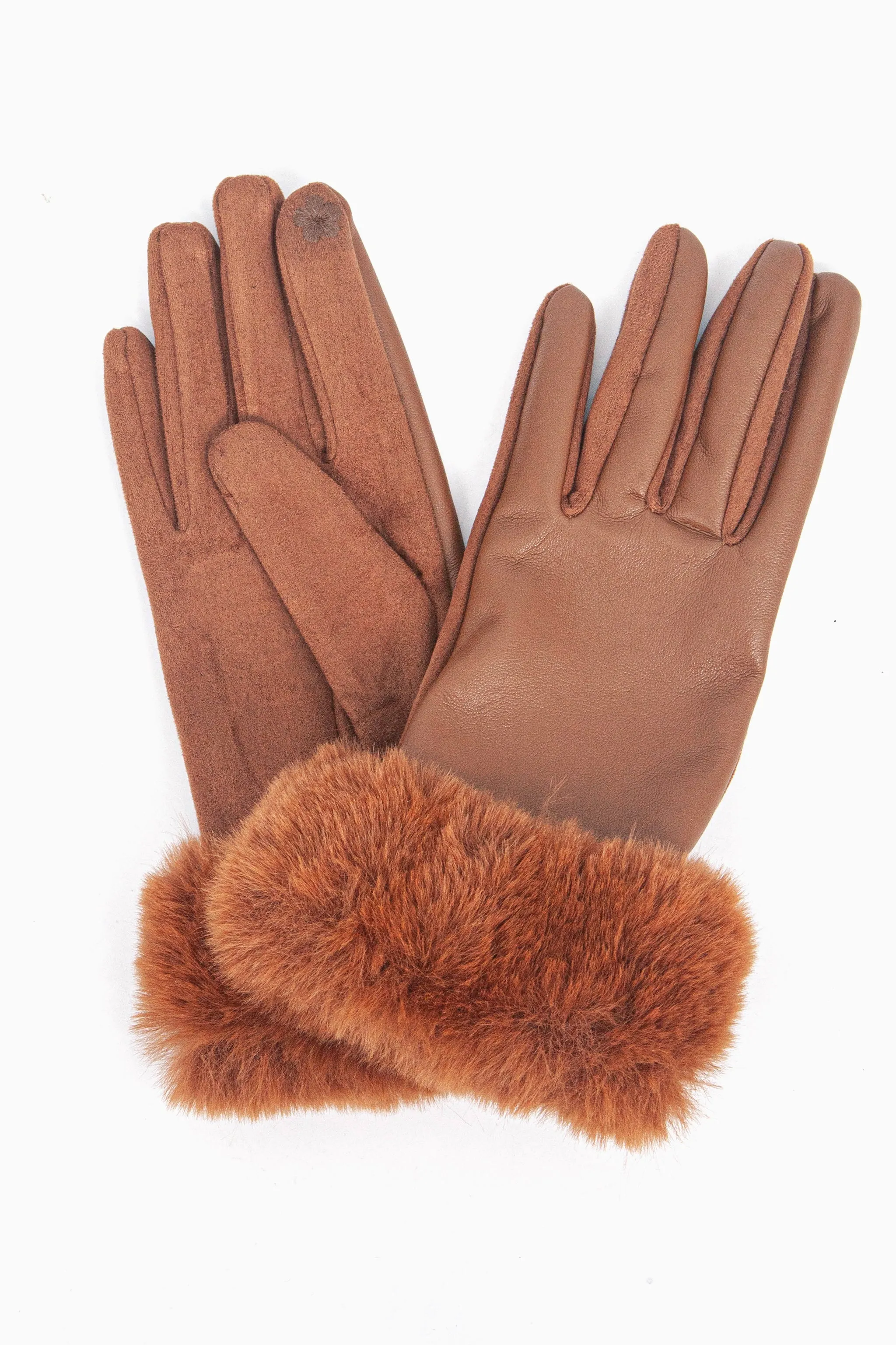 Maya Faux Fur Cuff Gloves - Tan, PU
