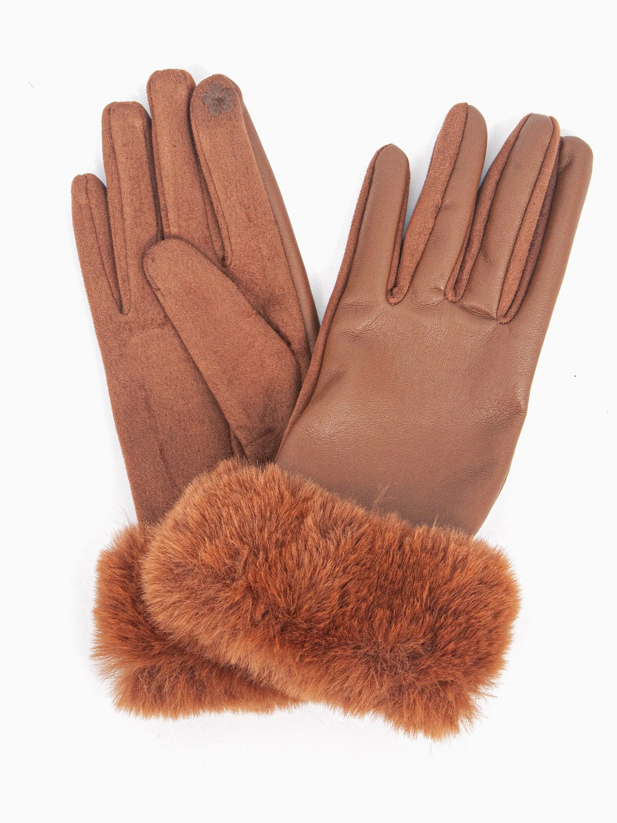 Maya Faux Fur Cuff Gloves - Tan, PU