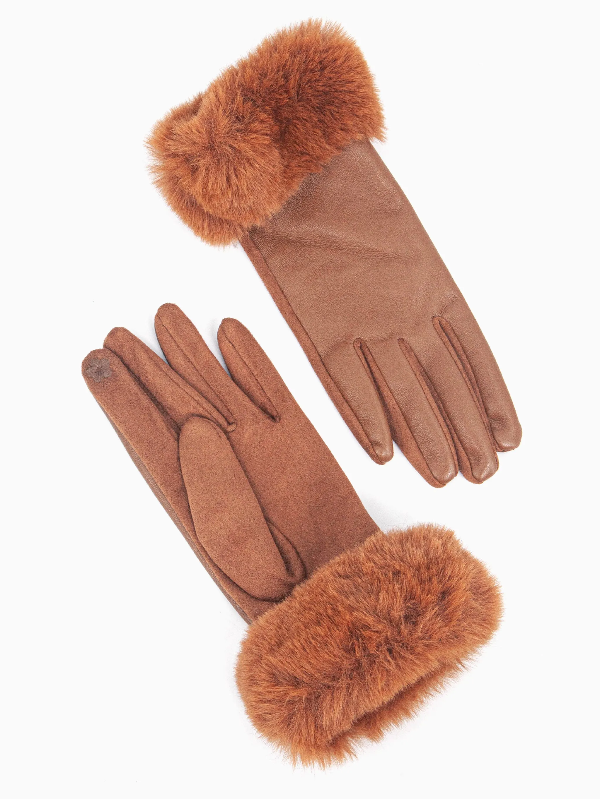 Maya Faux Fur Cuff Gloves - Tan, PU