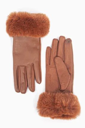 Maya Faux Fur Cuff Gloves - Tan, PU