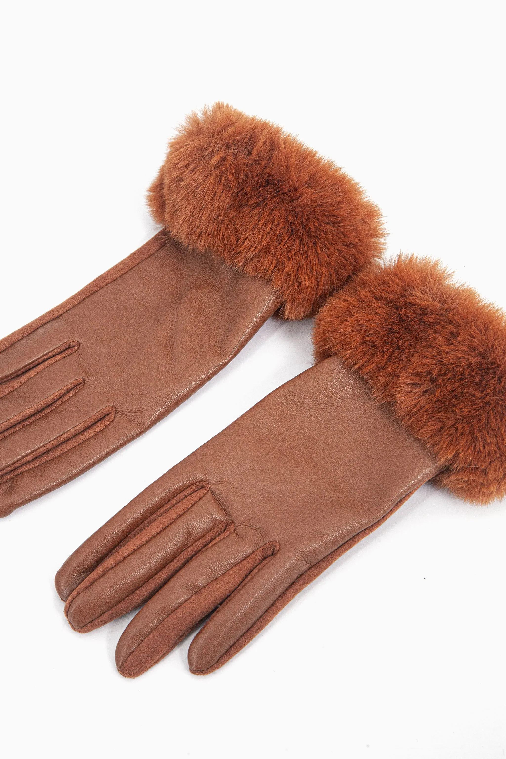 Maya Faux Fur Cuff Gloves - Tan, PU