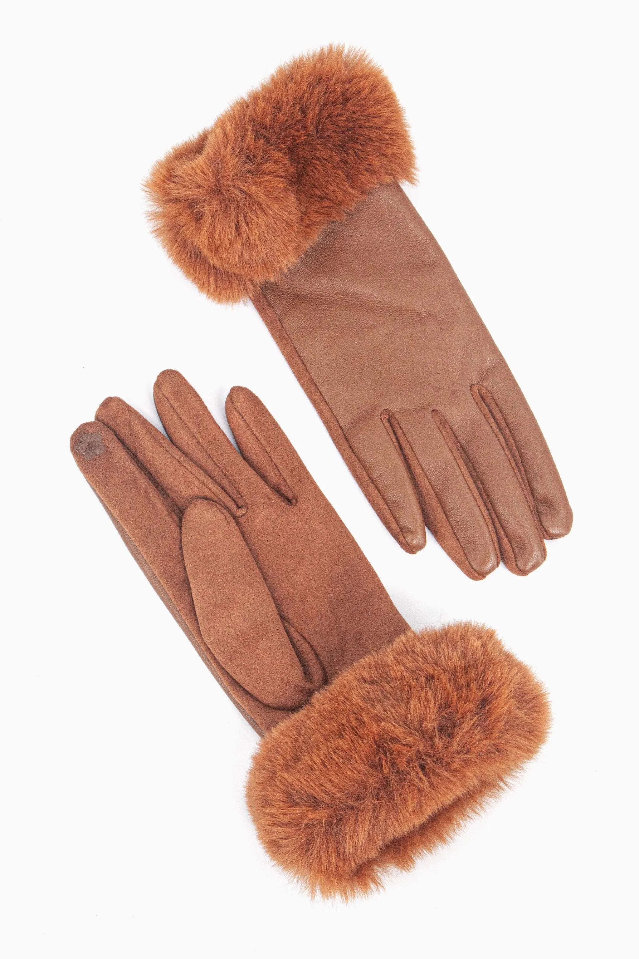 Maya Faux Fur Cuff Gloves - Tan, PU