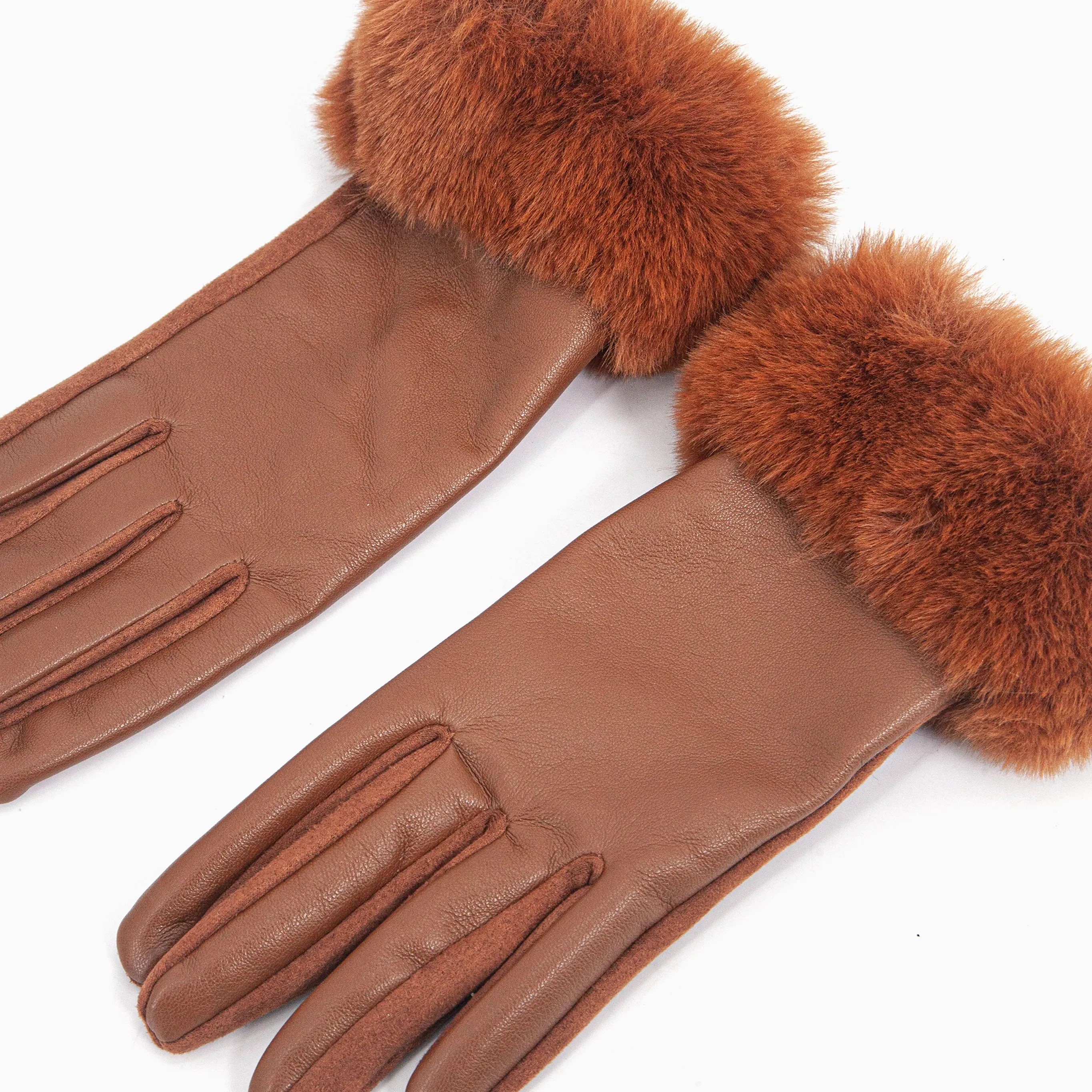 Maya Faux Fur Cuff Gloves - Tan, PU