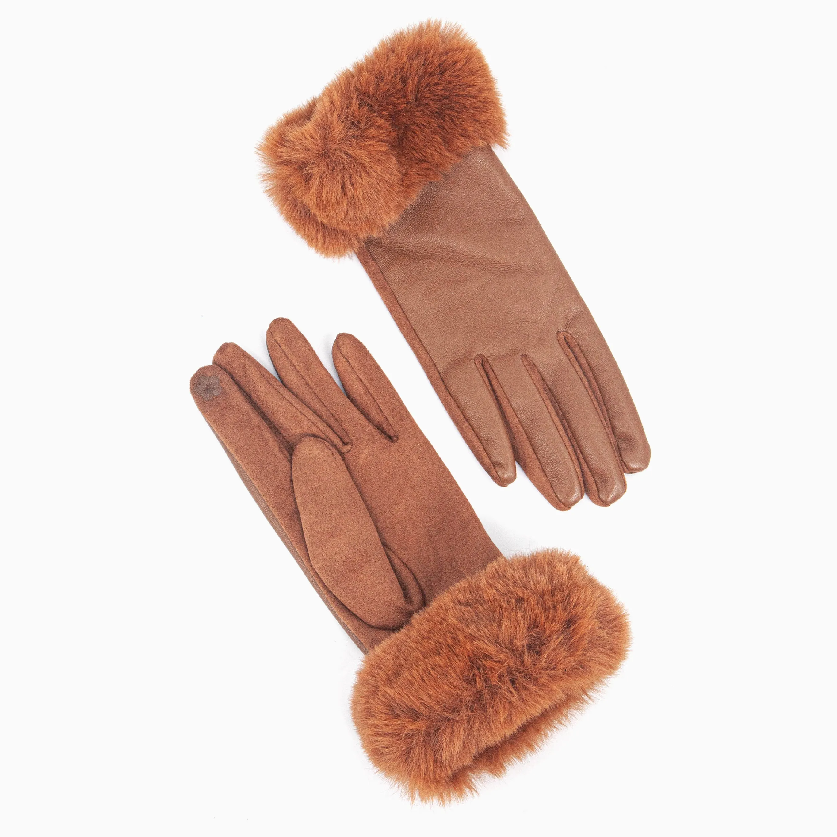 Maya Faux Fur Cuff Gloves - Tan, PU