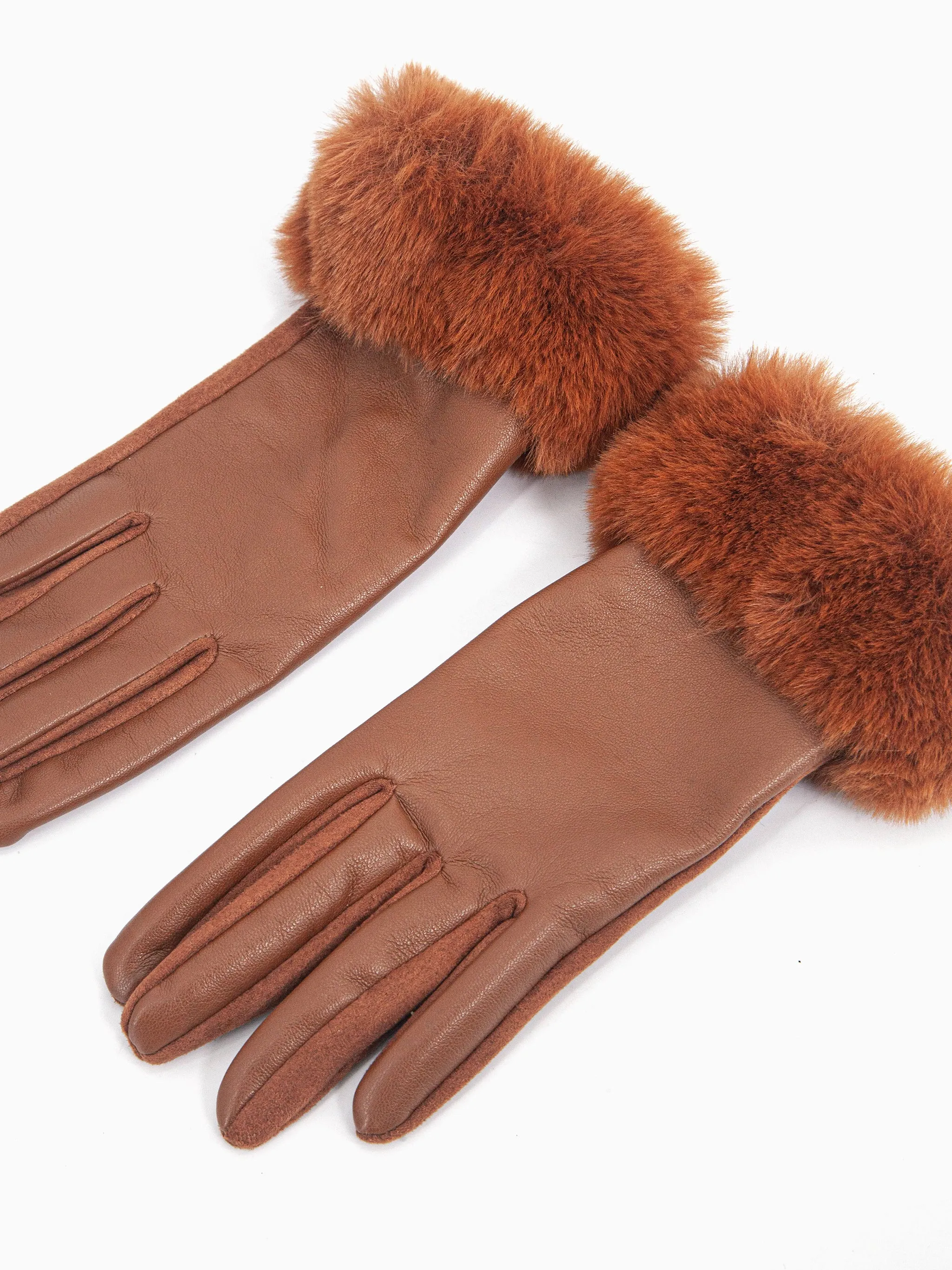 Maya Faux Fur Cuff Gloves - Tan, PU