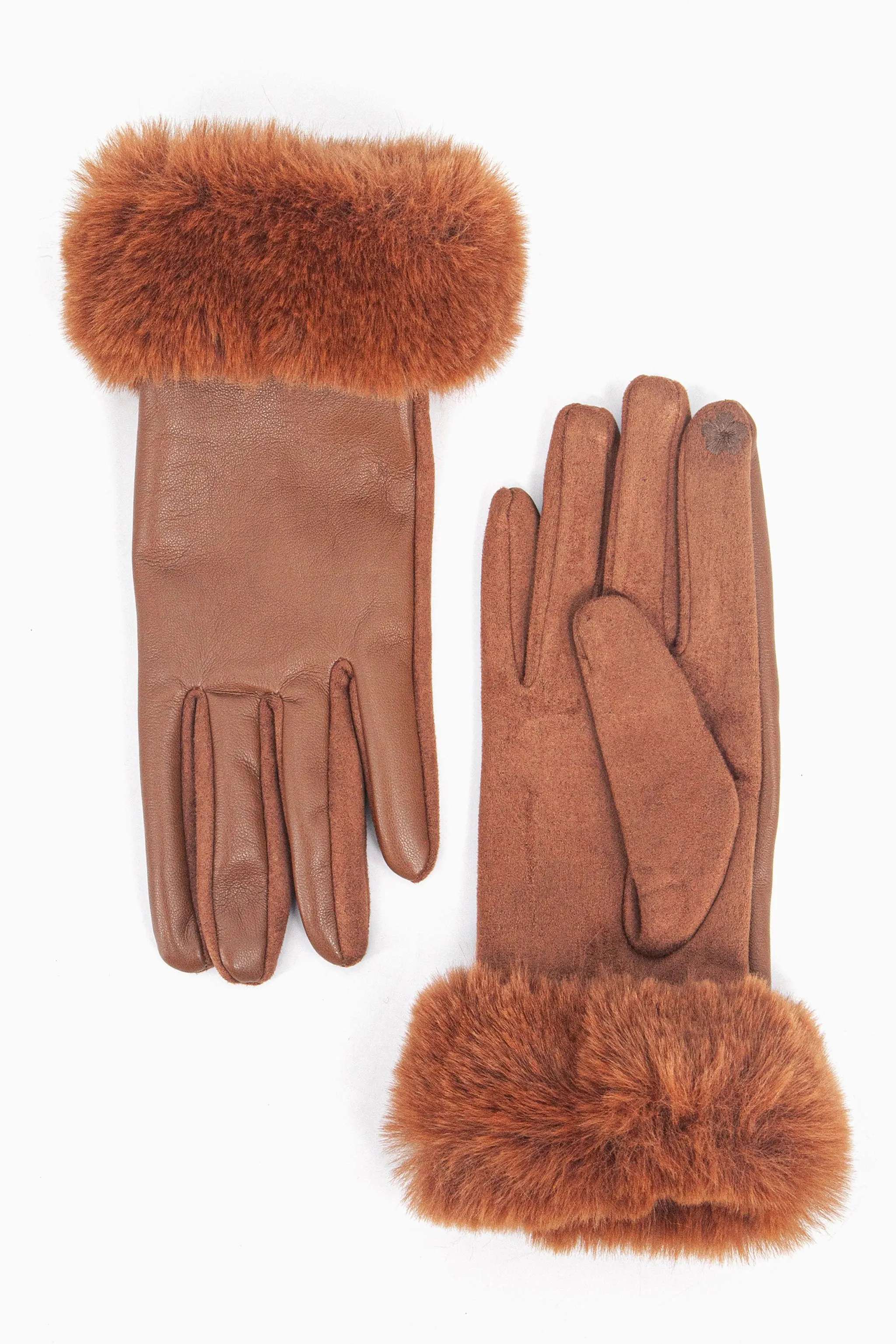 Maya Faux Fur Cuff Gloves - Tan, PU