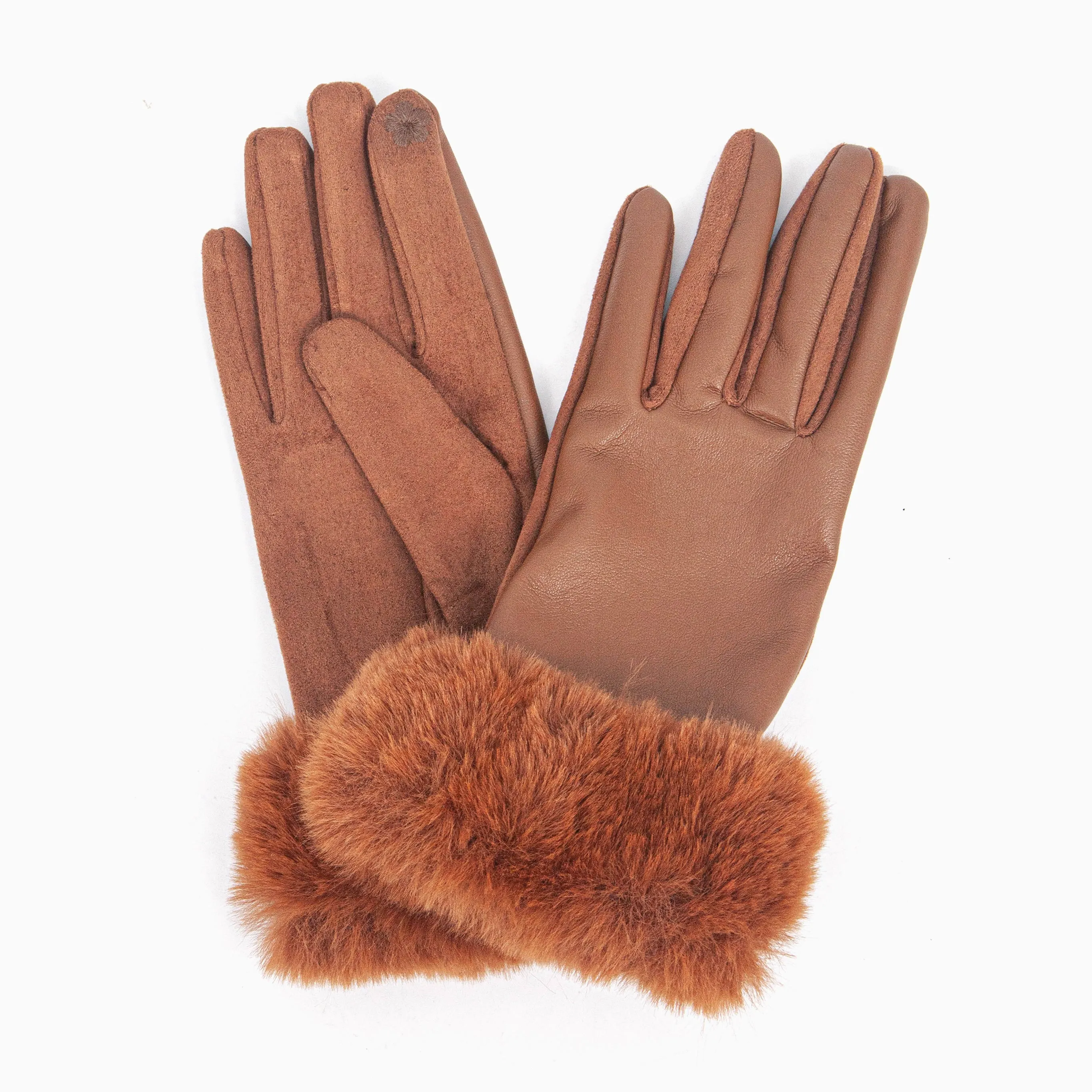 Maya Faux Fur Cuff Gloves - Tan, PU