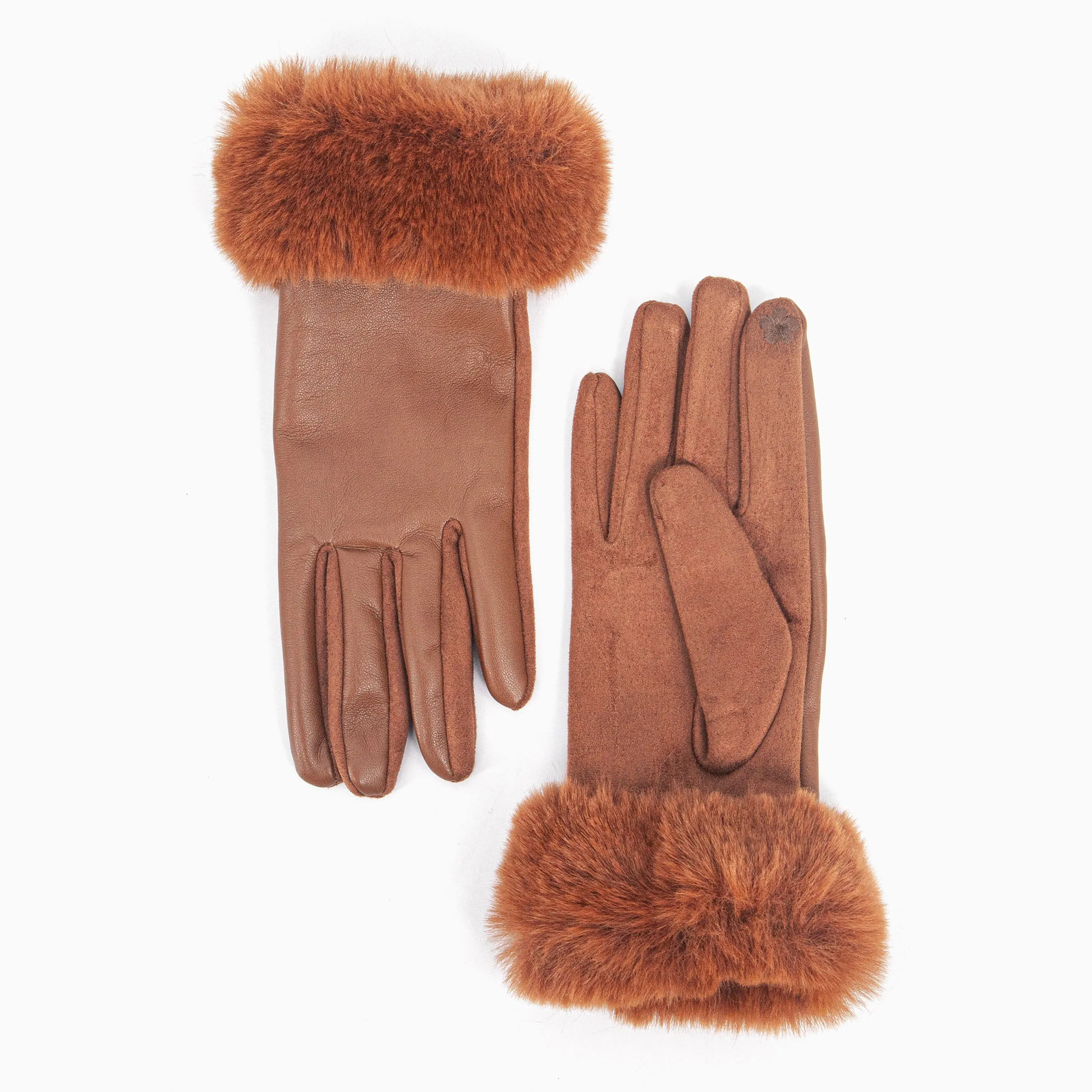 Maya Faux Fur Cuff Gloves - Tan, PU