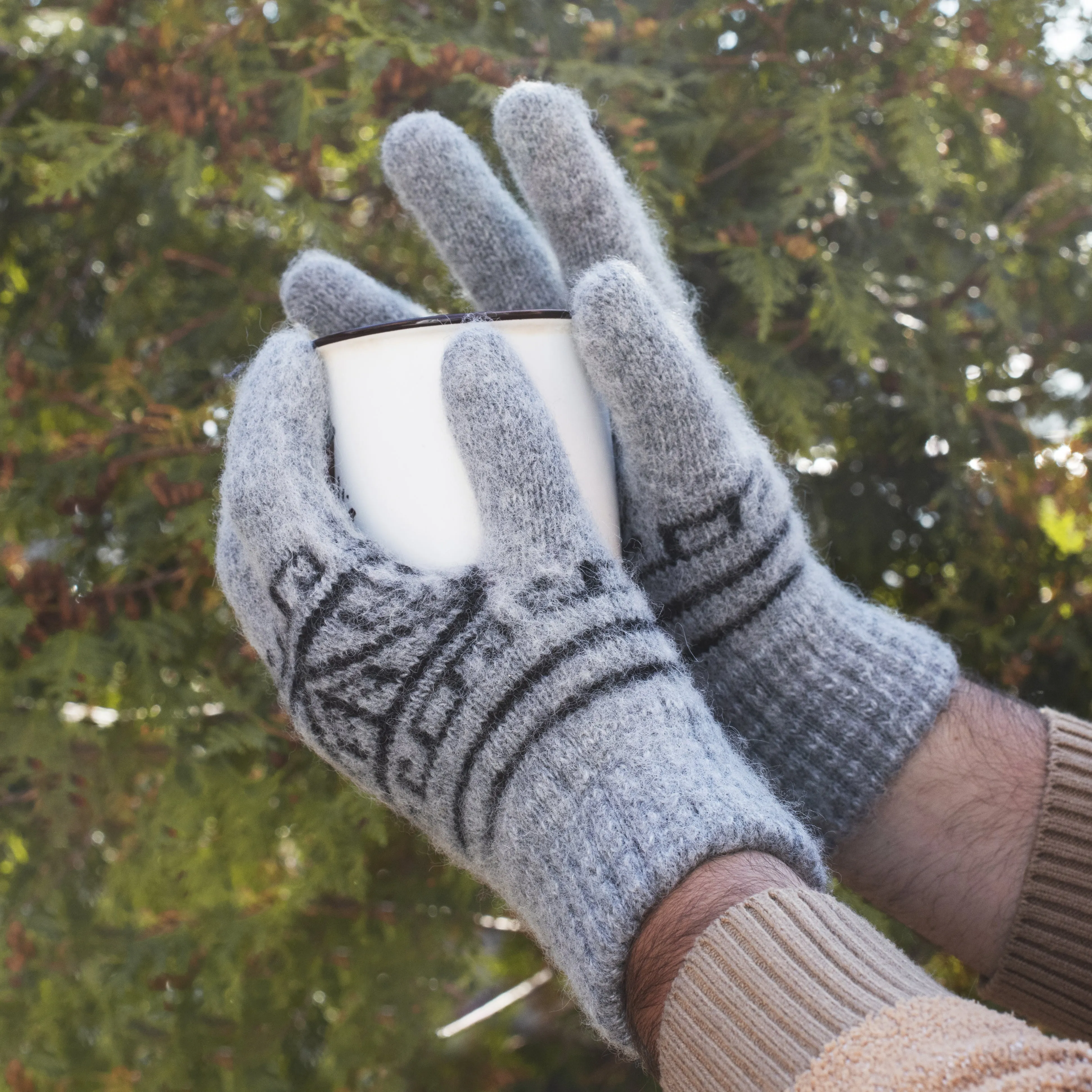 Men's Fair Isle Fog Merino Wool Gloves