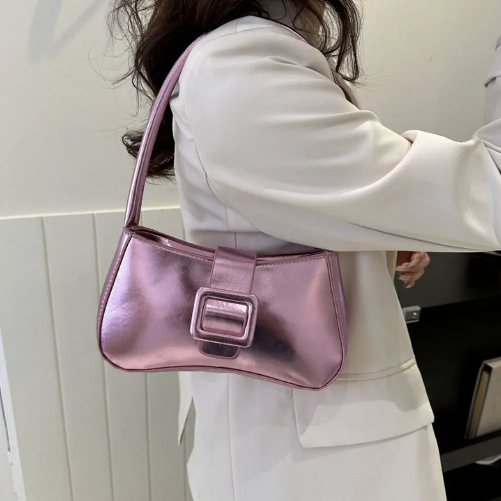 Metallic Glossy Buckle Shoulder Bags