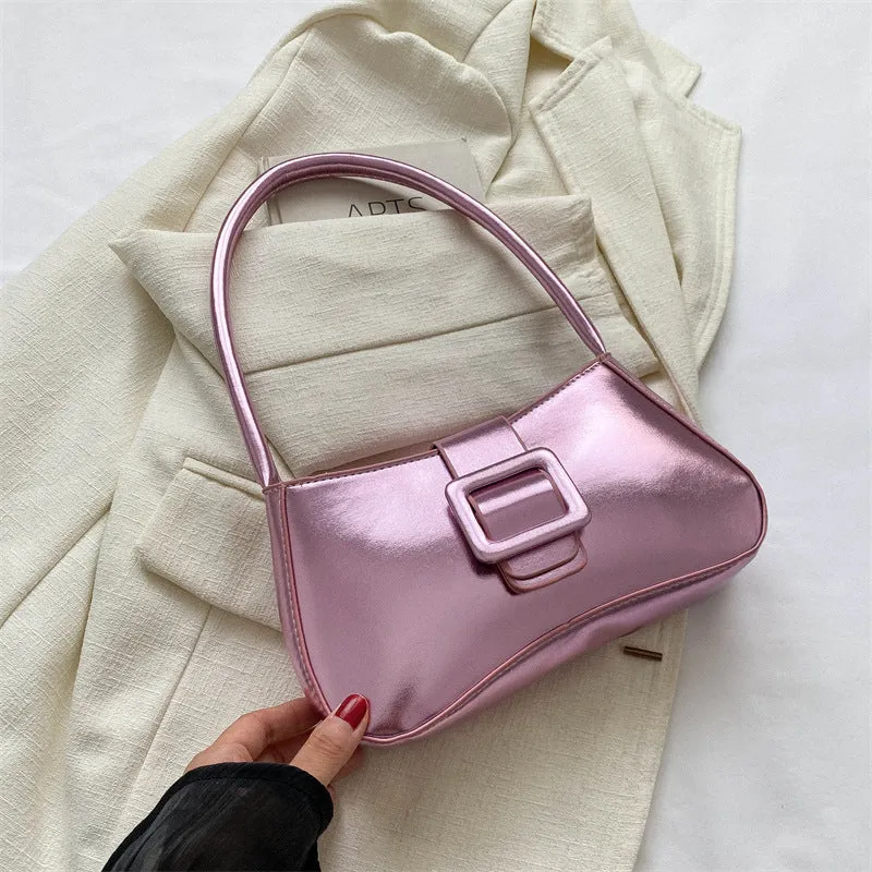 Metallic Glossy Buckle Shoulder Bags