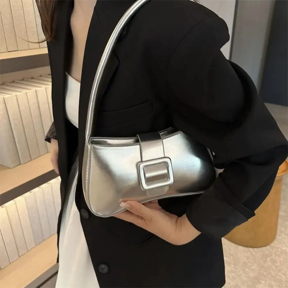 Metallic Glossy Buckle Shoulder Bags