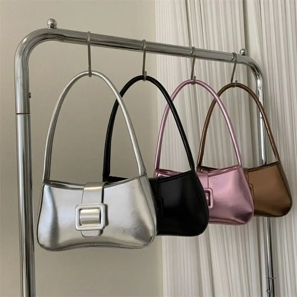 Metallic Glossy Buckle Shoulder Bags