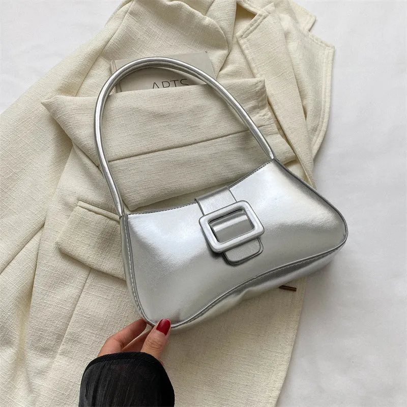 Metallic Glossy Buckle Shoulder Bags