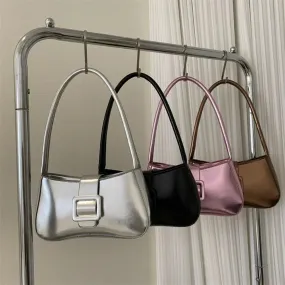 Metallic Glossy Buckle Shoulder Bags