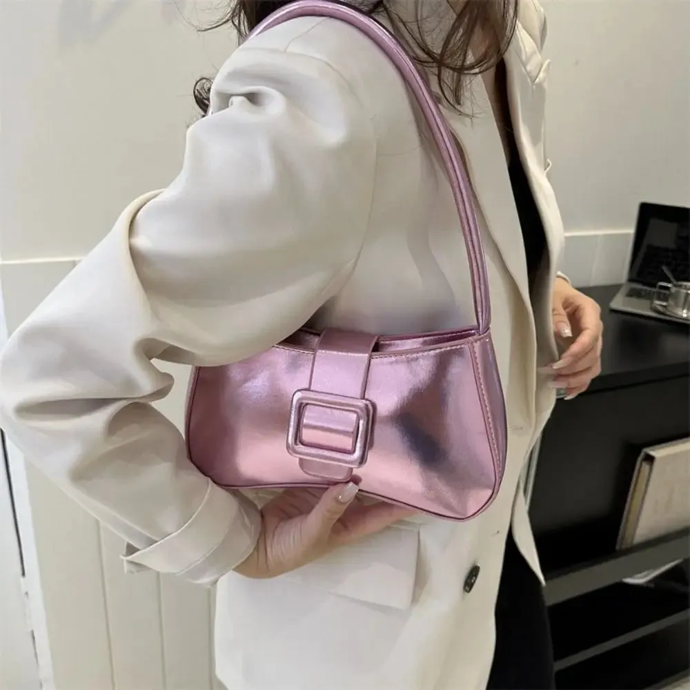 Metallic Glossy Buckle Shoulder Bags
