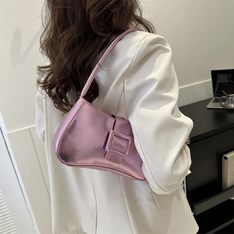 Metallic Glossy Buckle Shoulder Bags