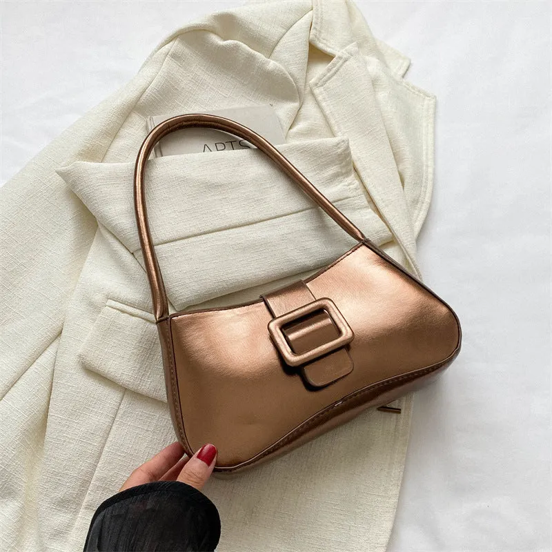 Metallic Glossy Buckle Shoulder Bags