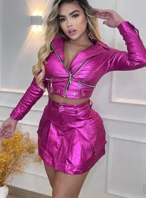 Pink Metallic Set | Chic Women's Two-Piece Outfit (C19)