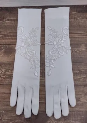 Sara’s Girl’s Long White Gloves - Lace Applique GL105B