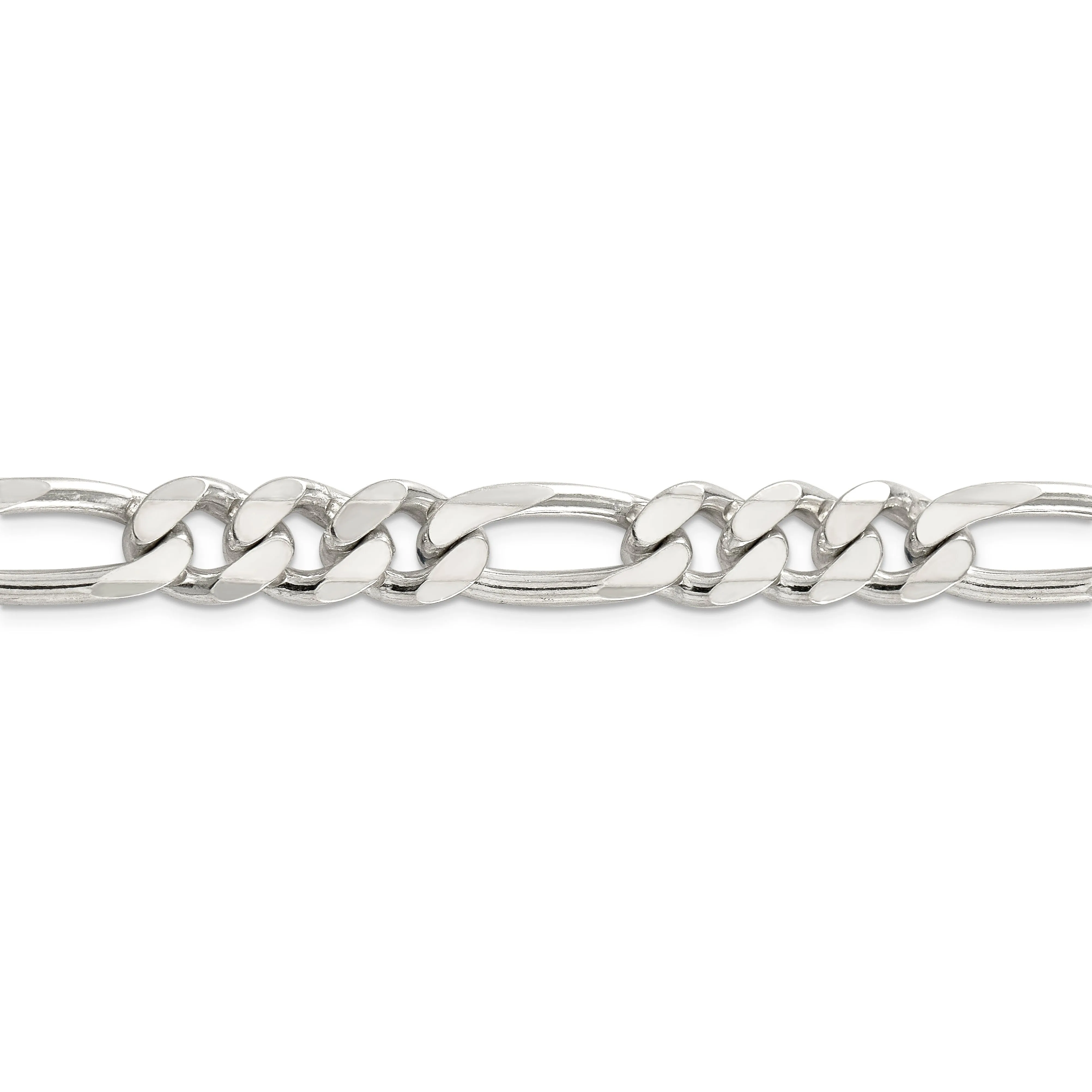 Silver 10.50-mm Solid Pave Flat Figaro Chain