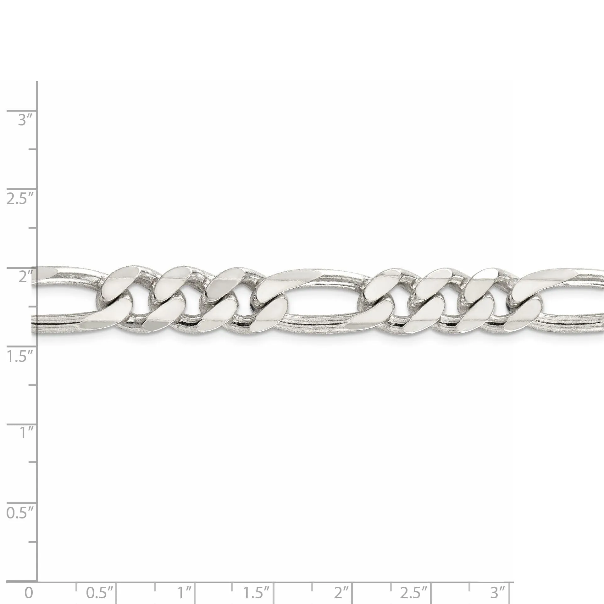 Silver 10.50-mm Solid Pave Flat Figaro Chain