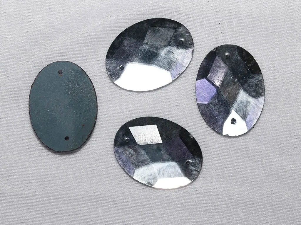Silver 2 Hole Oval Glass Stones - 24x32 mm