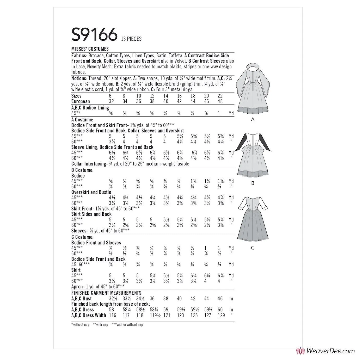 Simplicity Pattern S9166 Misses' Fantasy Costumes