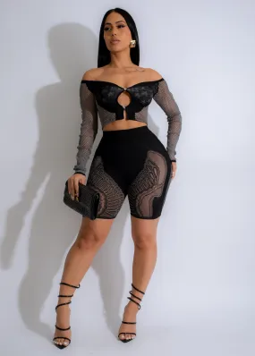 Stellar Heart Mesh Short Set Black