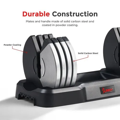 Sunny Health & Fitness Elite Adjustable Dumbbell 55-Pound (Weight 15,25,35,45,55)