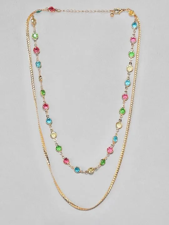 TOKYO TALKIES X Rubans 18K Gold Plated Multicolour Crystal & Snake Chain Double Layer Necklace
