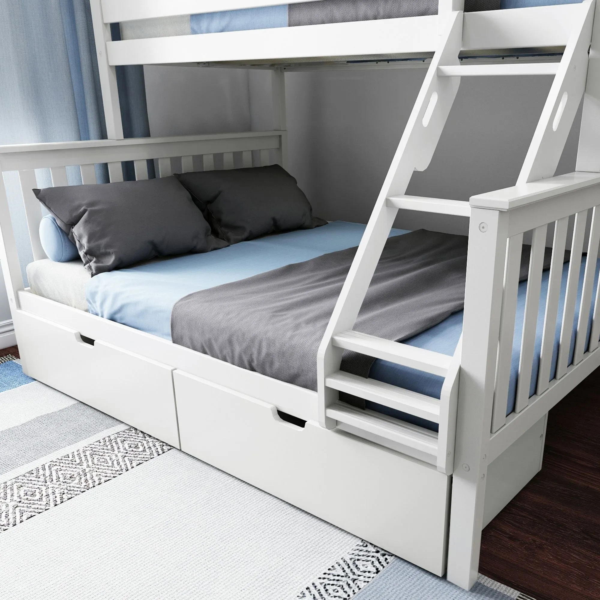 Twin XL Over Queen Bunk Bed With Storage Drawers