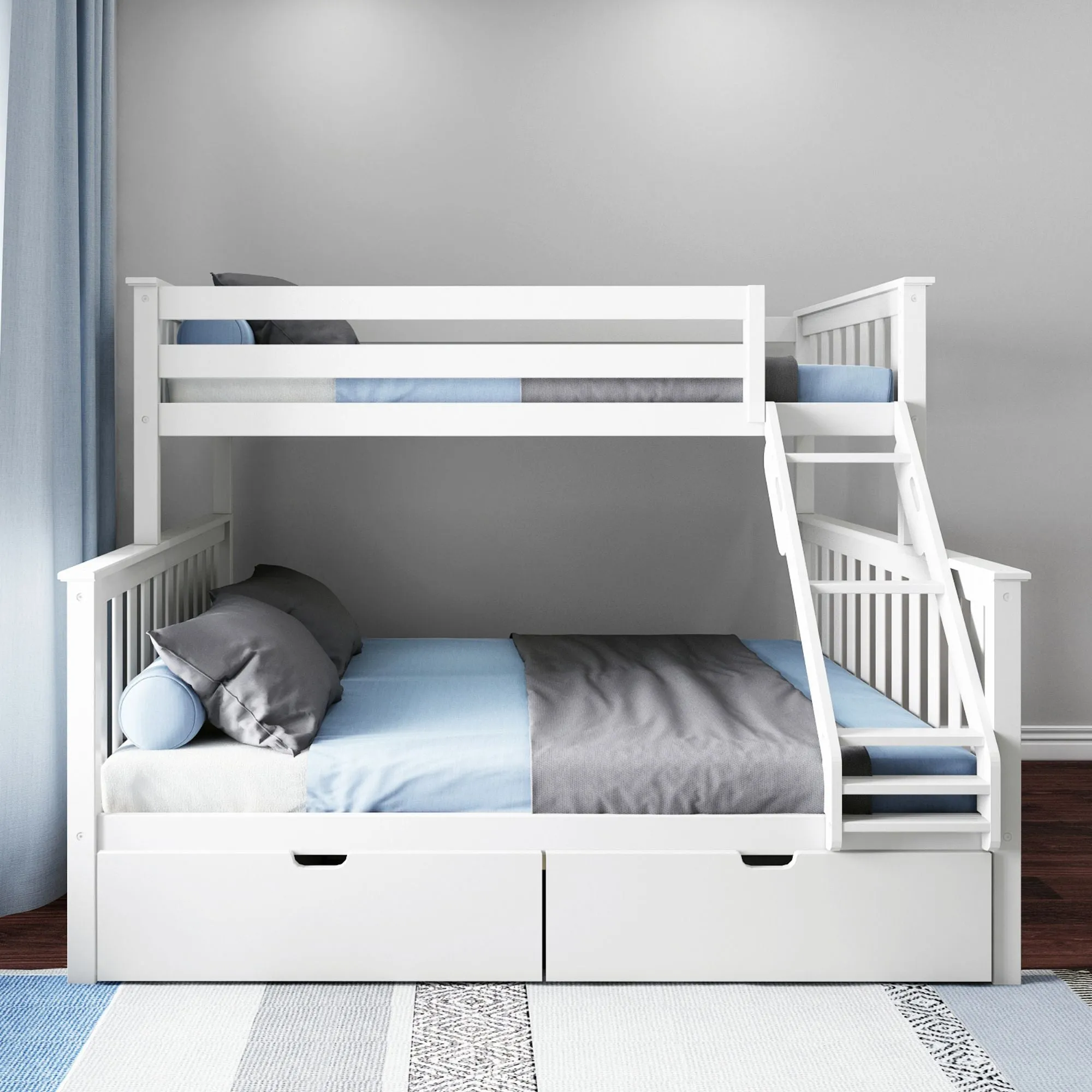 Twin XL Over Queen Bunk Bed With Storage Drawers