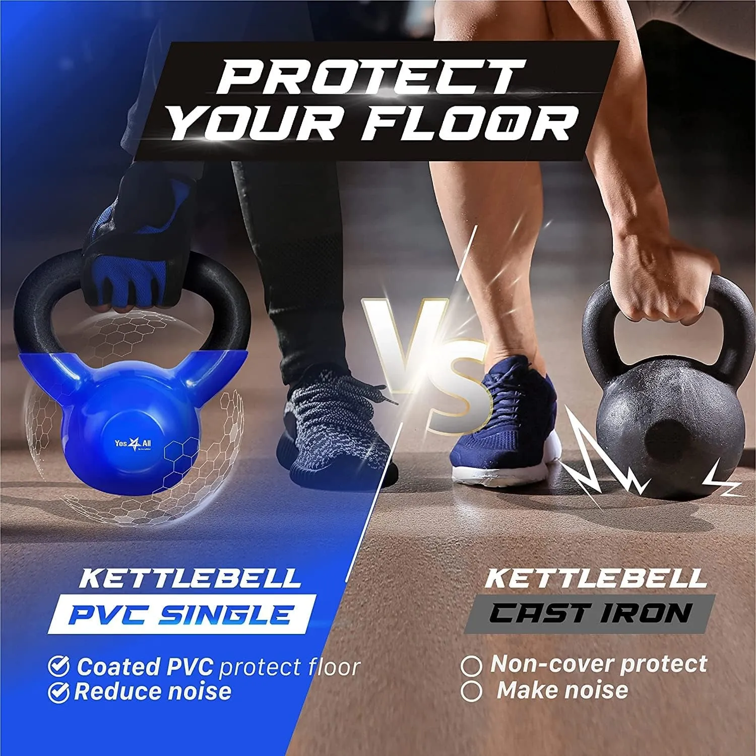 Yes4All 5-65Lbs Kettlebells Vinyl Coated Cast Iron for Dumbbell Weights Exercises, Gym, Fitness, Full Body Workout Equipment Push Up, Grip and Strength Training