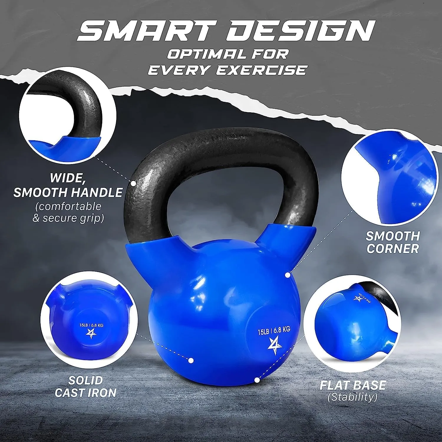 Yes4All 5-65Lbs Kettlebells Vinyl Coated Cast Iron for Dumbbell Weights Exercises, Gym, Fitness, Full Body Workout Equipment Push Up, Grip and Strength Training